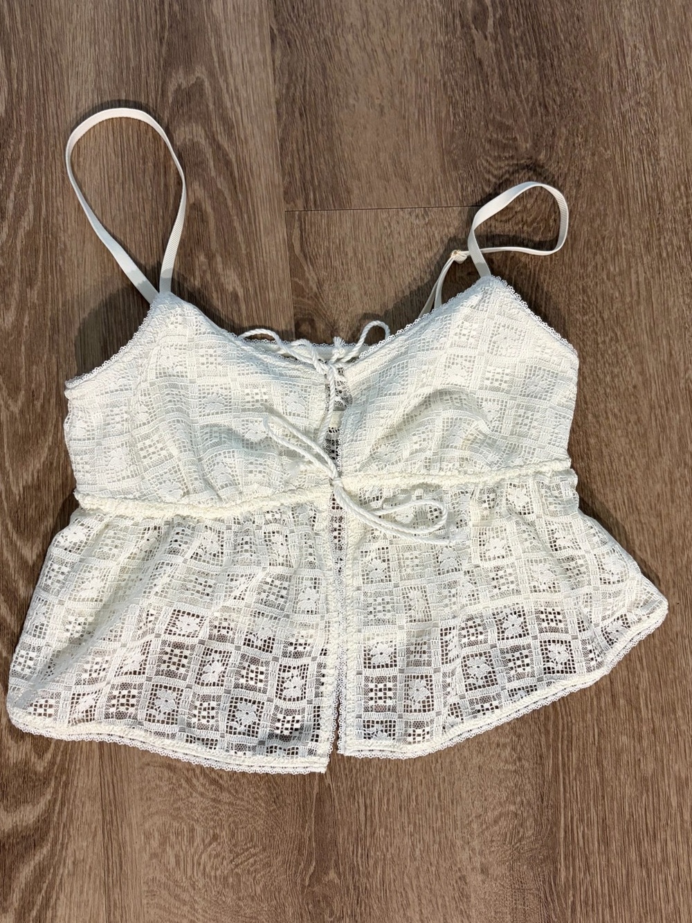 aerie White Lace Tie-Front Peplum Cami